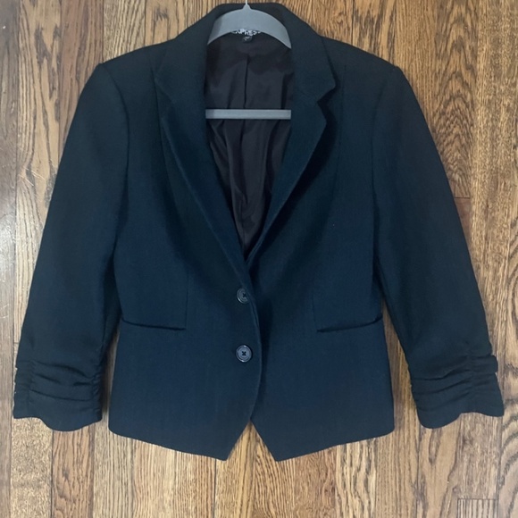 Vintage Express Conservative Ruched Sleeves Lined Business Minimalist Jacket - Picture 4 of 5